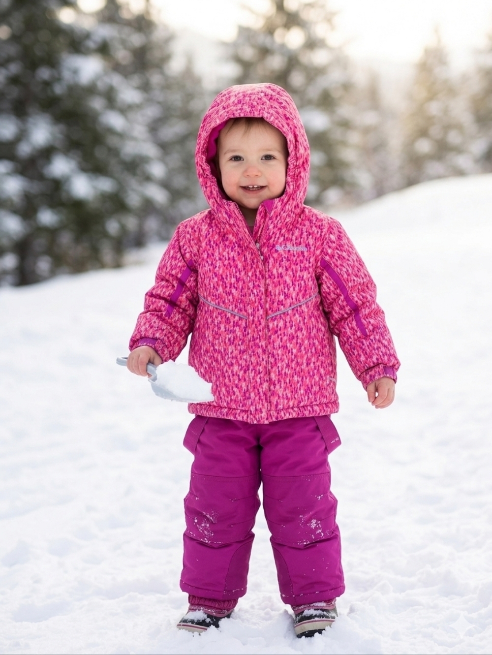 COLUMBIA GIRLS SNOW SKI HOODED WINTER JACKET PINK ABSTRACT PRINT TODDLER 3T NWOT